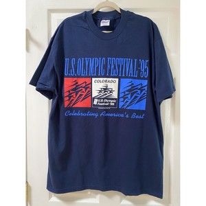 Vtg Colorado US OLYMPIC FESTIVAL 95 Navy Crew Neck Short Sleeve T-Shirt Sz XL